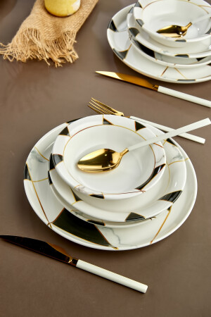 Luxuriöses 24-teiliges Geschirr-Set aus Keramik-Mosaik-Marmor für 6 Personen. Mosaik-Geschirr-Set - 9