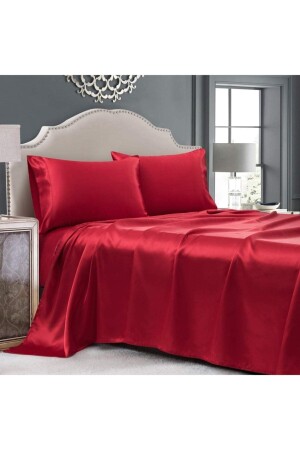 Luxuriöses 4-teiliges Doppelbett-Bettbezug-Set aus Satin, 200 x 220 cm, elastisches Laken, rote Bettwäsche-Set 3 - 1