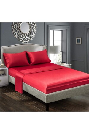 Luxuriöses 4-teiliges Doppelbett-Bettbezug-Set aus Satin, 200 x 220 cm, elastisches Laken, rote Bettwäsche-Set 3 - 7