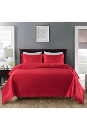 Luxuriöses 4-teiliges Doppelbett-Bettbezug-Set aus Satin, 200 x 220 cm, elastisches Laken, rote Bettwäsche-Set 3 - 8