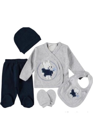 Luxuriöses Krankenhaus-Outfit-Set für Babys, grauer Sternen-Teddybär, für Neugeborene - 2