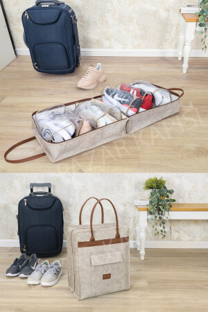 Luxuriöses Leder-Schuh- und Koffer-Organizer-Taschen-Set aus Filz, Beige, SZH-SUITSHOES-O1108 - 4