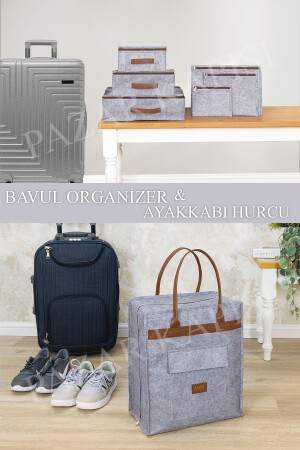 Luxuriöses Leder-Schuh- und Koffer-Organizer-Taschen-Set aus Filz, Grau SZH-SUITSHOES-E1130 - 2