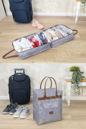 Luxuriöses Leder-Schuh- und Koffer-Organizer-Taschen-Set aus Filz, Grau SZH-SUITSHOES-E1130 - 4