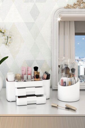 Luxuriöses Make-up-Kosmetik- und Pinselhalter-Organizer-Set, luxuriös, weiß - 1