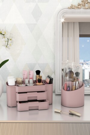 Luxuriöses Make-up-Kosmetik- und Pinselhalter-Organizer-Set, luxuriöses Roségold - 1