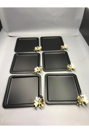 Luxuriöses quadratisches Schmetterlings-Zubehör aus Edelstahl, 6-teilig, schwarz, für Kaffee, Tee, dekoratives Präsentations-Serviertablett MZKBK666 - 2