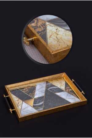 Luxuriöses Tablett aus gemustertem Kunststoff aus Glas, 50 x 30 cm, mit Metallgriff, Präsentationsservice, Verlobungstablett, Glastablett - 2