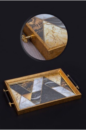 Luxuriöses Tablett aus gemustertem Kunststoff aus Glas, 50 x 30 cm, mit Metallgriff, Präsentationsservice, Verlobungstablett, Glastablett - 1