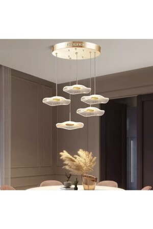 Luxury Exclusive Beşli Yuvarlak Sarkıt Led Avize Jellyfish Gold Sarı Ledli Avize TYC00322579925 - 1