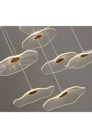 Luxury Exclusive Beşli Yuvarlak Sarkıt Led Avize Jellyfish Gold Sarı Ledli Avize TYC00322579925 - 3