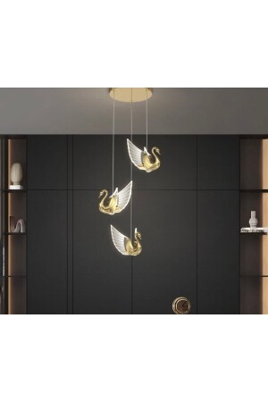 Luxury Exclusive Modern Sarkıt Üçlü Kuğu Led Avize Swan Gold Sarı Ledli Avize burenze1174 - 1