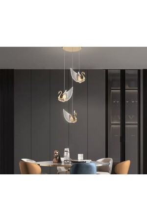 Luxury Exclusive Modern Sarkıt Üçlü Kuğu Led Avize Swan Gold Sarı Ledli Avize burenze1174 - 4