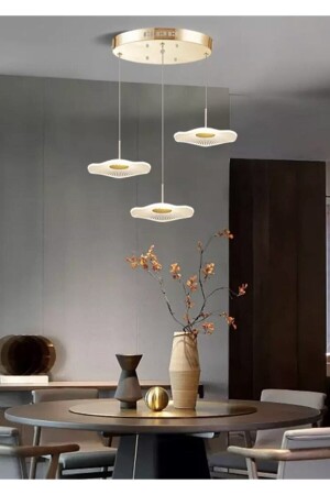 Luxury Exclusive Üçlü Yuvarlak Sarkıt Led Avize Jellyfish Gold Sarı Ledli Avize - 6