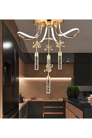 Luxury Modern Kristal Taşlı Sarkıt Kelebek Taşlı Led Avize Gold Sarı TYC00356672819 - 4