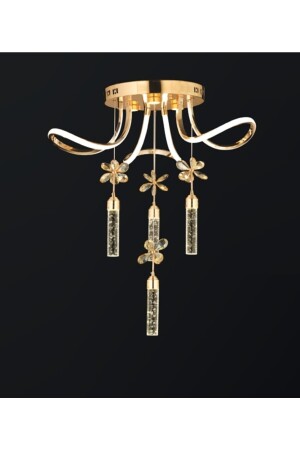 Luxury Modern Kristal Taşlı Sarkıt Kelebek Taşlı Led Avize Gold Sarı TYC00356672819 - 5