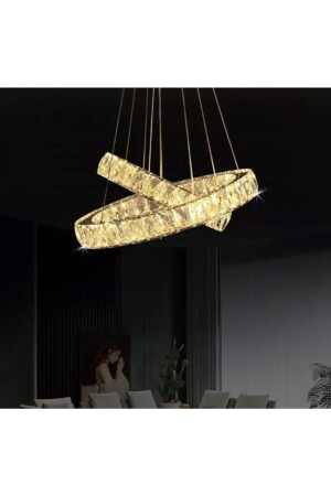 Luxury Modern Sarkıt Kristal Taşlı Led Avize Kumandalı 3 Renk Ledli Avize burenze602 - 7