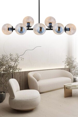 Luxury Modern Tasarım Siyah 10'lü Bal Glop Camlı Avize SEF127 - ŞL Şef Light