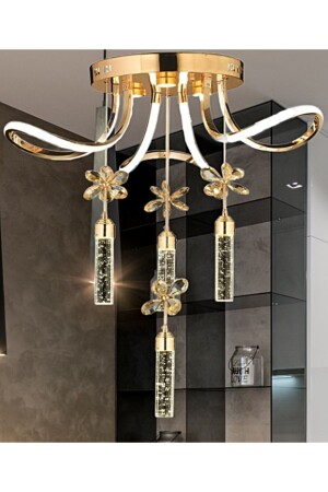 Luxury Postmodern Kristal Taşlı Sarkıt Kelebek Taşlı Led Avize Gold Sarı fico0172 - 2