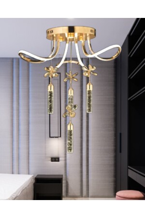 Luxury Postmodern Kristal Taşlı Sarkıt Kelebek Taşlı Led Avize Gold Sarı fico0172 - 8