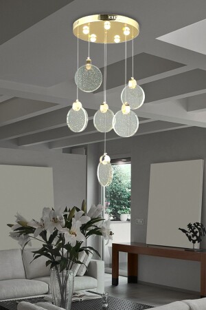 Luxus moderne Pendelleuchte Six Power LED Kronleuchter Glas Gold Gelb burenze740 - 2