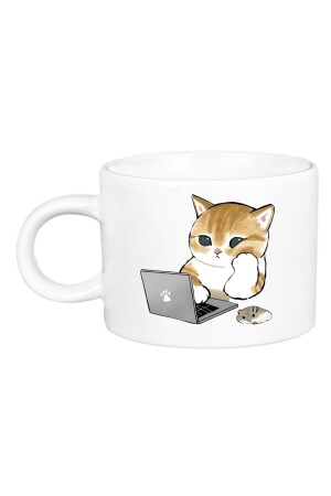 Luxus-Tasse aus Porzellan mit niedlicher Katze am Arbeitstag - 3