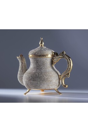 Luxus-Teekanne mit Swarovski-Stein, bestickt, Kristallstein, Kupfer-Teekanne, Teekanne, 1500 ml, Gold – Silber – Farbe VKTP1006 - 1