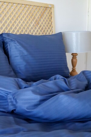 Luxushotel Bunte Serie Einzelbett-Bettbezug-Set mit elastischen Laken, gestreiftes Satin-Bettbezug-Set Indigo-Marineblau teksaten01 - 1