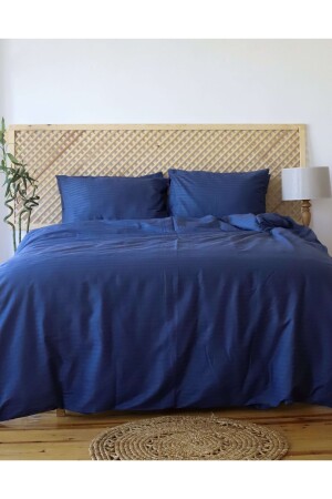 Luxushotel Bunte Serie Einzelbett-Bettbezug-Set mit elastischen Laken, gestreiftes Satin-Bettbezug-Set Indigo-Marineblau teksaten01 - 3