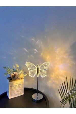 LW-23 wiederaufladbare Schmetterlings-Kristall-Diamant-Tischlampe, romantisches Acryl-LED-Nachtlicht, Silber - 3