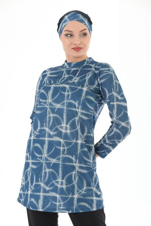 Lycra-gemusterter, vollständig bedeckter Hijab-Badeanzug für Damen 9000DESEN1 - 4