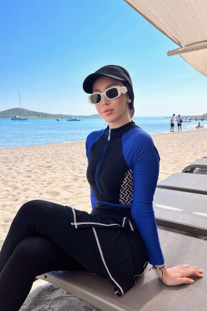 Lycra-Hijab-Badeanzug, der auf drei verschiedene Arten getragen werden kann. Kragen 4455 Schwarz A4455-SYH - 3