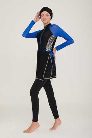 Lycra-Hijab-Badeanzug, der auf drei verschiedene Arten getragen werden kann. Kragen 4455 Schwarz A4455-SYH - 4