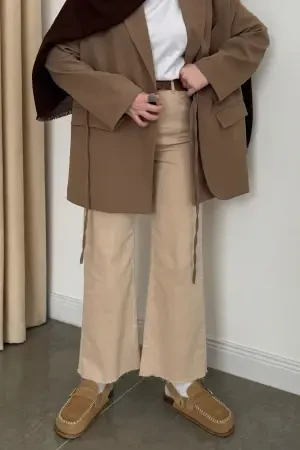 Lycra Wide Leg Jeans Beige - Nuuwears