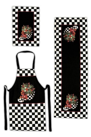 Mackenzie Checkerboard Patterned Kitchen 3er-Set – Runner-Ofenabdeckung und Küchenschürze Gift-ltd368 - 1