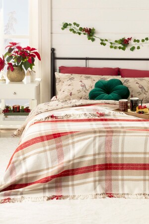 Mackenzie glitzernde Baumwoll-Doppeldecke 200 x 220 cm Beige – Rot - 2