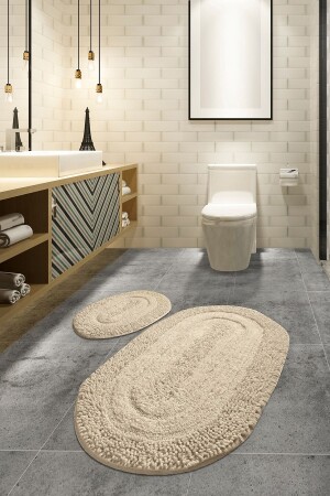 Macoroni Beige 2er-Set WC-Set, Badematten-Set, Teppich, Baumwolle - 1