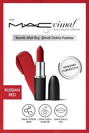M·A·CXIMAL seidig-matter Lippenstift mit feuchtigkeitsspendender Wirkung und intensivem Farb-Lippenstift – Russisch Rot - Mac