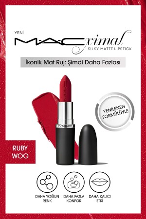 M·A·CXIMAL Silky Matte Lipstick Nemlendirme Etkili Yoğun Renk Sağlayan Ruj - Ruby Woo - Mac