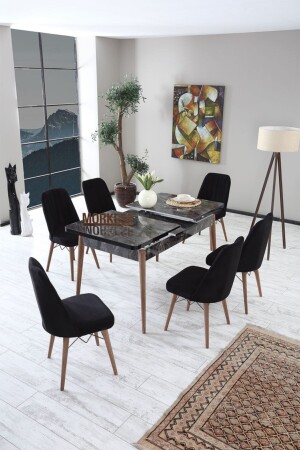 Mad 6 Kişilik Açılır Masa Sandalye Takımı Mutfak Masası Takımı Salon Masası Yemek Masası Masa Takımı - 2