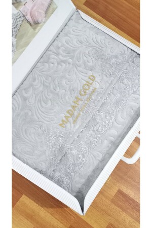 MADAM GOLD Special Boxed GRAU Doppeltes Mitgift-Deckenset mit französischer Spitze, Grau - 5