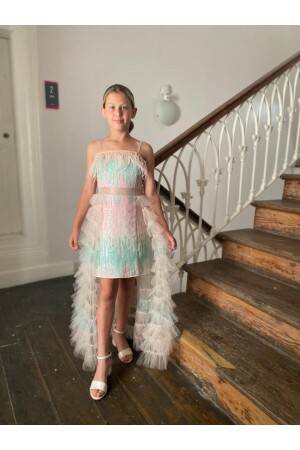 Mädchen-Abendkleid, bunte, dünne Träger innen, Mini-Pailletten-Tüllrock, 8–16 Jahre, 0090RM1135 - 1