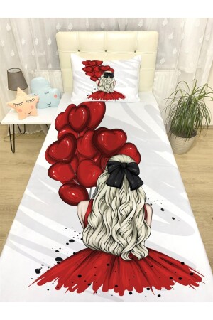 Mädchen im roten Kleid und Tagesdecke mit Ballonmuster evortu1337 - 3