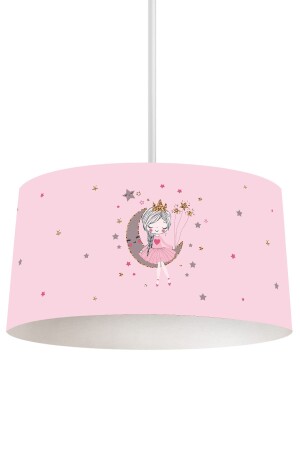 Mädchen sitzt auf dem Mond, rosa gemusterter Kinder- und Babyzimmer-Hängelampen-Kronleuchter Tlav-280 TLAV-280 - 3