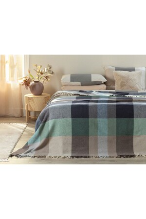 Madras Check Pamuklu Çift Kişilik Battanıye 200x220 Cm Lacivert - Bej 10032804 - 1