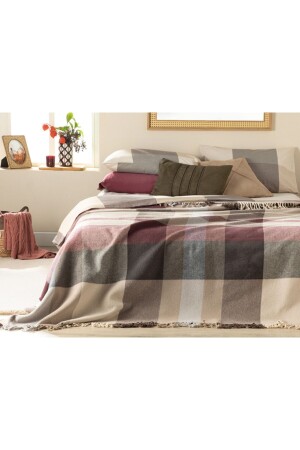 Madras Check Pamuklu Çift Kişilik Battaniye 200x220 Cm Mor – Bej 10032804 - English Home