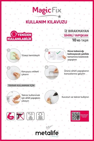 Magic Fix Sihirli Yapışkan Kancalı Siyah Lamalı 2 Adet Dikdörtgen Banyo Rafı - 5