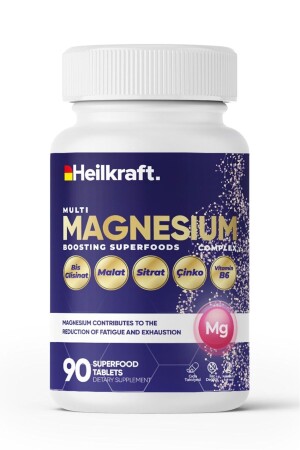 Magnesium Çinko B6 Vitamini içeren 90 Tablet Takviye Edici Gıda (Magnezyum Bisglisinat Malat-Sitrat) - 1