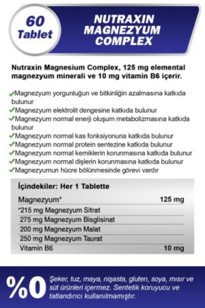 Magnesiumkomplex 60 Tabletten 125 mg – Bisiglinat – Taurat – Malat – Citrat – B6 - 4