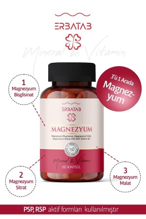 Magnezyum 3 Lü Form (BİSGLİSİNAT- SİTRAT- MALAT) & Vitamin B2 - B3 - B6 - 60 Kapsül - 5